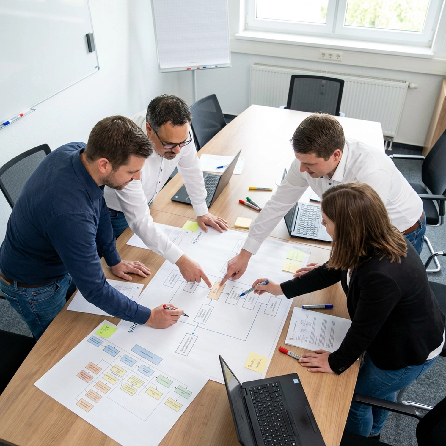 GP ORGAPLAN – Organisationsplanung und Strukturlösungen – Dieses Bild zeigt ein Business-Team bei der Zusammenarbeit in einem Büro.
